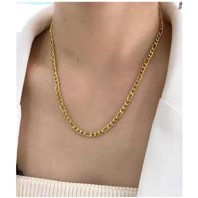 Joolim Jewelry High End Polish 18k Gold Plated Figaro Chain Necklace Jewelry Wholesale Stainless Steel Trendy Necklaces