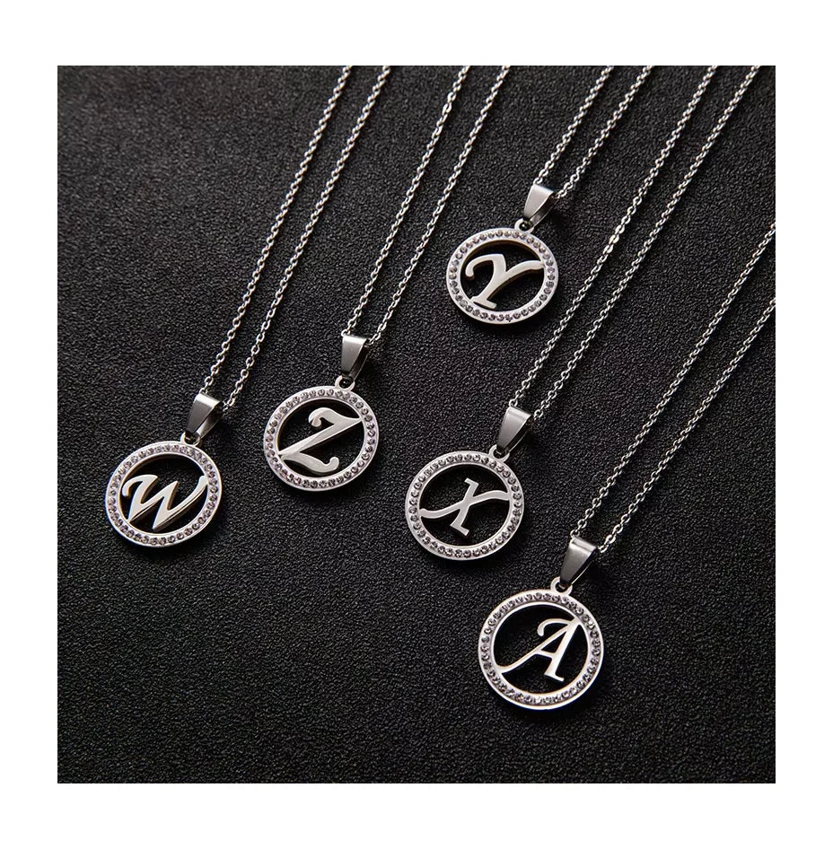 Harfli Kolye Stainless Steel Rhinestone 26 Letter Necklace Colares Inoxidavel Original Alphabet Letter Charms Necklace