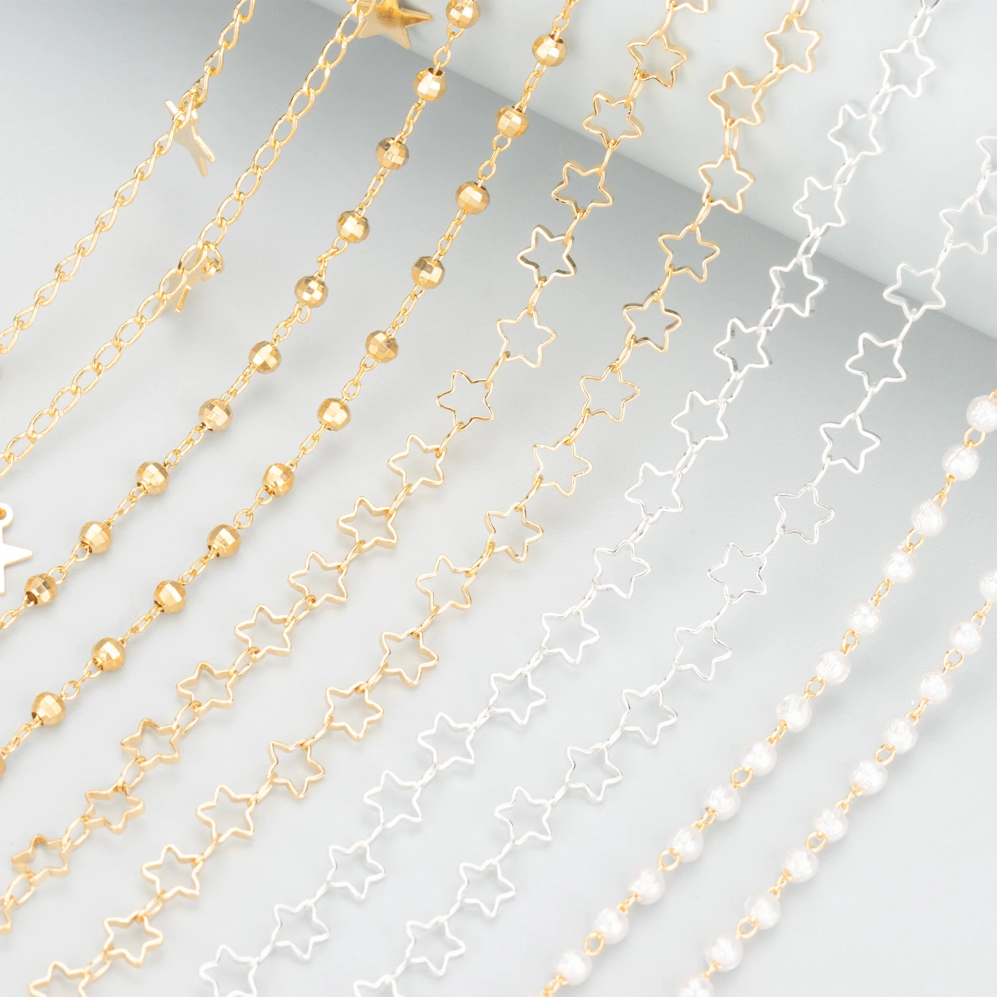 C46 3m/lot Jewelry Accessories Pearl Star Chain Pass REACH Nickel Free 18k Gold Plated Copper DIY Necklace Making Findings Bag