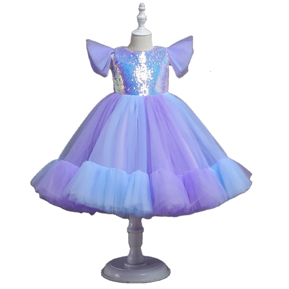 Shiny 2 Pieces Christmas Girl Kids Party Dress Purple Sequins Gown for Girls Elegant Children Party Dress for 8 Years Old