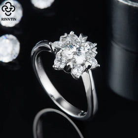 RINNTIN SMR51 Round Cut 1.0 Carat Customized Fancy Flower Shape Women's Moissanite Diamond Women Luxury Wedding Ring for Women