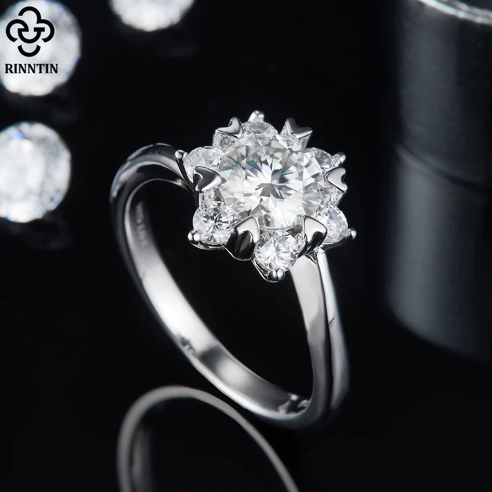 RINNTIN SMR51 Round Cut 1.0 Carat Customized Fancy Flower Shape Women's Moissanite Diamond Women Luxury Wedding Ring for Women