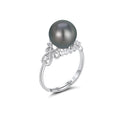 YBO Adjustable 925 Sterling Silver Hollow Rings Natural Seawater Tahitian Black Pearl CZ Wedding Party Rings Fine Jewelry