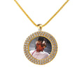 Trendy Gold Plated Custom Photo Medallion Necklace with Cubic Zircon and Link Chain