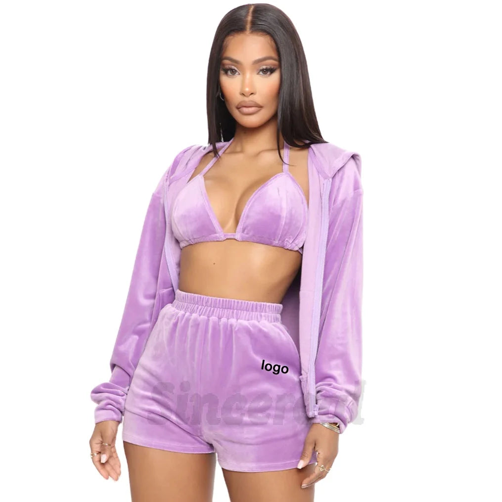 Custom Cotton Spandex 3D Embroidery Hooded Zip Pocket Breathable Reversible Anti Bacterial Anti Static Anti Odor Women Tracksuit