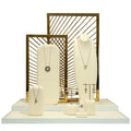 Luxury metal elegant beige jewelry set showcase display props jewellery store display stands