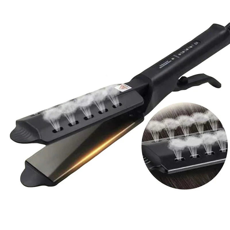 2-in-1 Titanium Vented Hair Straightener Flat Iron Ceramic Plates Steam Technology LED Display Electric for Household Hotel Use