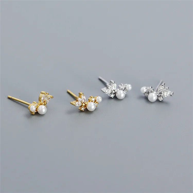 SP INS Small Earrings S925 Sterling Silver Pearl Stud Diamond Earrings