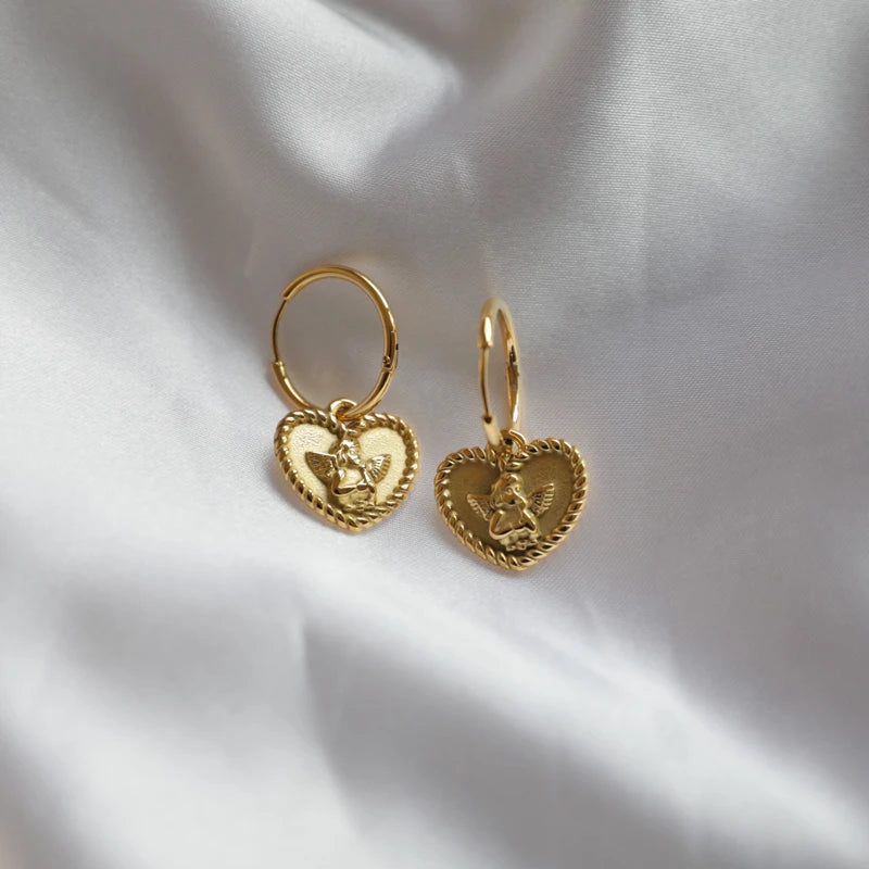 New PVD Gold Plated Heart Angel Hoop Earring Trendy Earring Stainless Steel Jewelry Earring