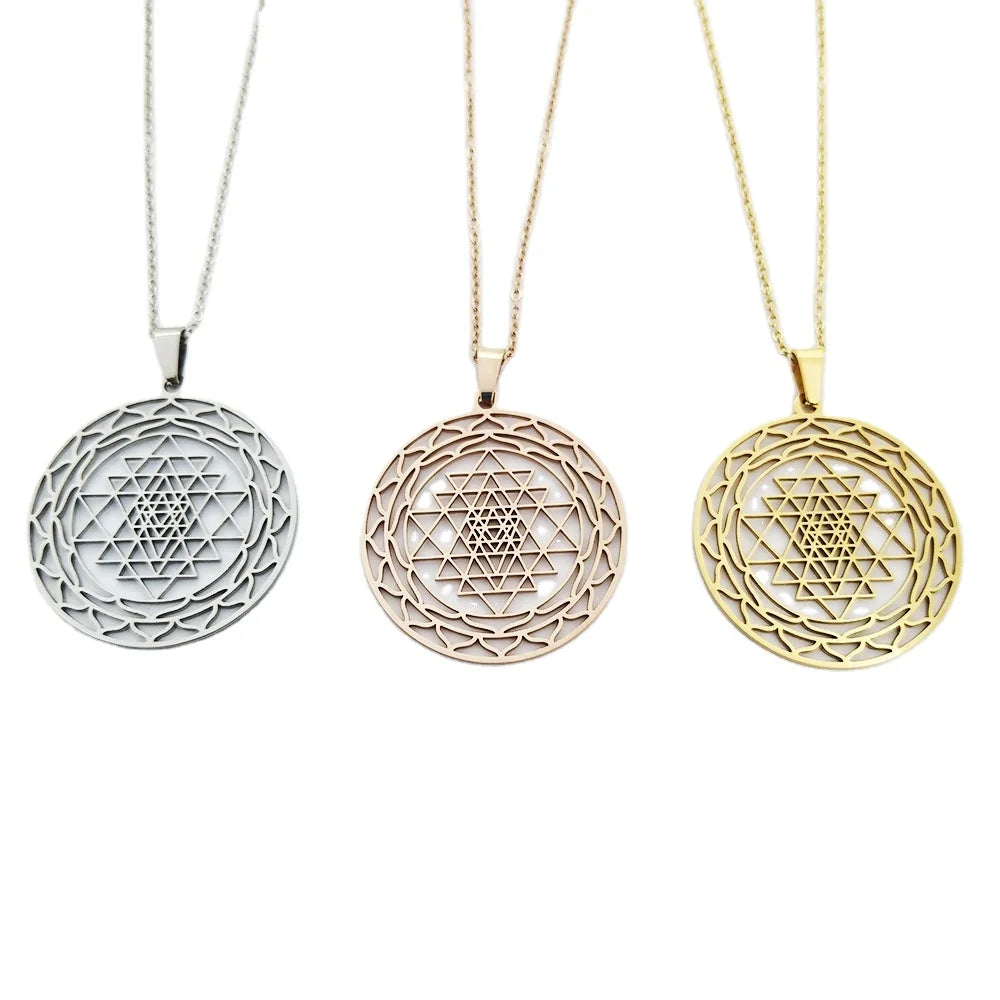 Yantra Pendant Chakra Necklaces Moda Mujer Sri Yantra Gold Necklace Choker Women Stainless Steel Chain Necklace Women