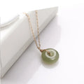 AA00205 Chinese Round Hetian Jade Necklace Green Jade Real Gold Plated Donut Shape Jewelry Necklace for Women