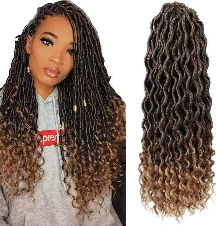 20 Inch  Goddess Faux Locs Crochet Braids Curly Ends Wavy Synthetic Braiding Hair Extension for Black Women Dreadlock Braiding