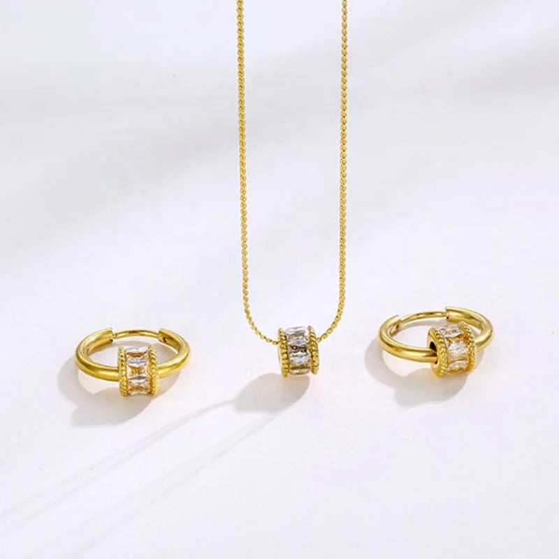 Explosive Small Waist Stainless Steel Necklace Female Inset Cz Stone Non Tarnish Necklace Matching With Earrings Set