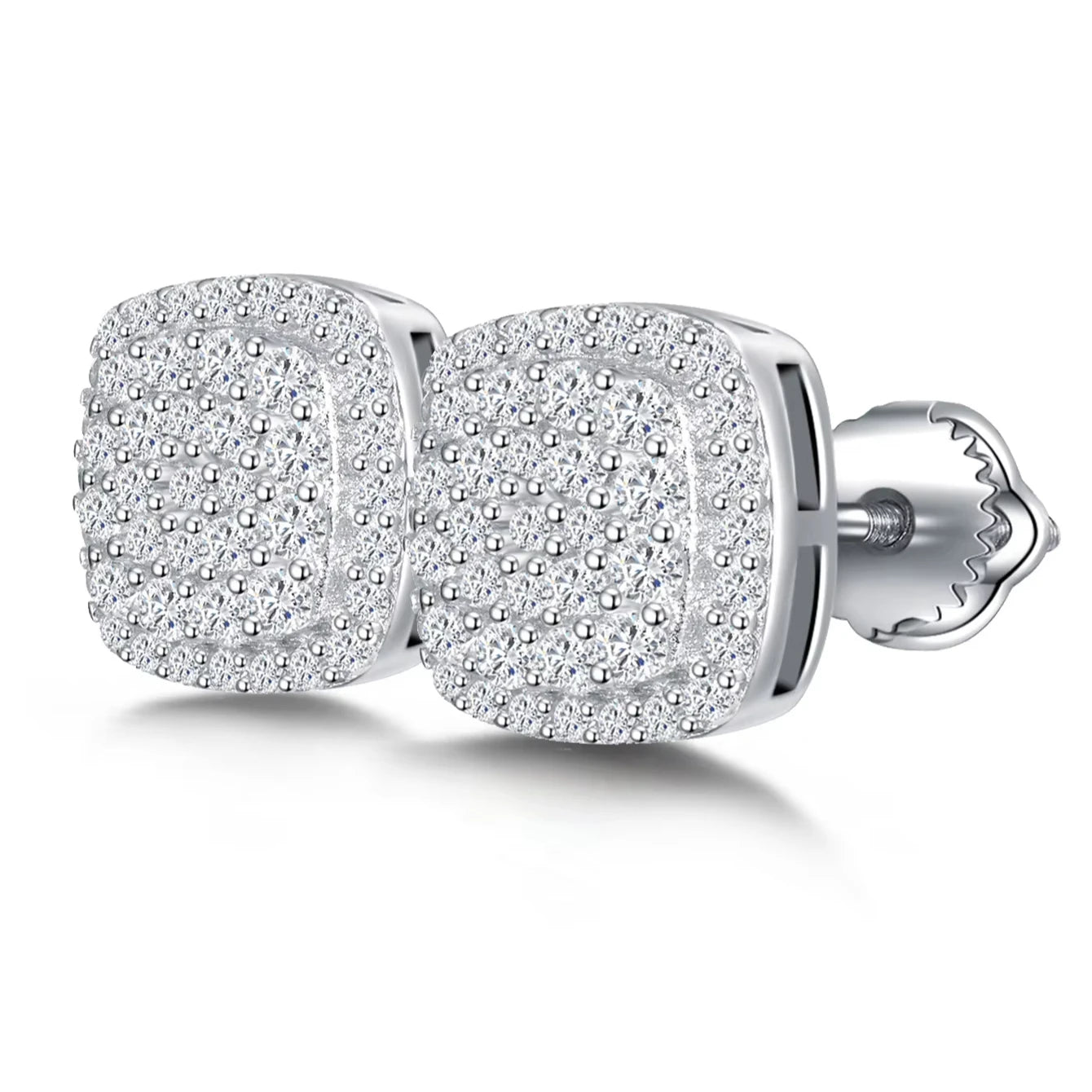 Fine Jewelry Luxury Screw Back Earring Custom 925 Sterling Silver Cushion Shape VVS Moissanite Diamond Stud Earrings