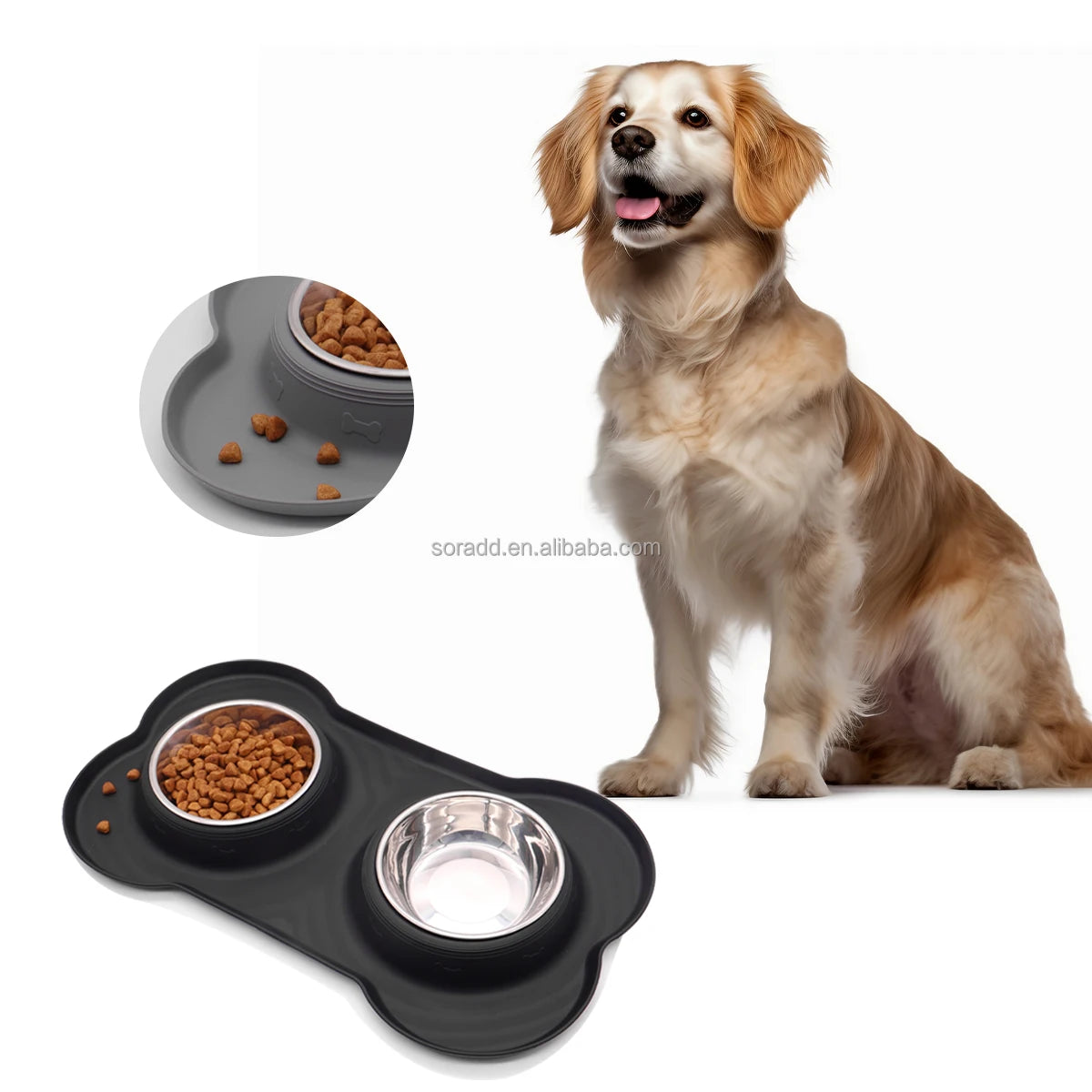 Waterproof  Leak Proof Food Grade Silicone Pet Cat Dog Food and Water Feeding Bowl Tray Pad Mat Placemat
