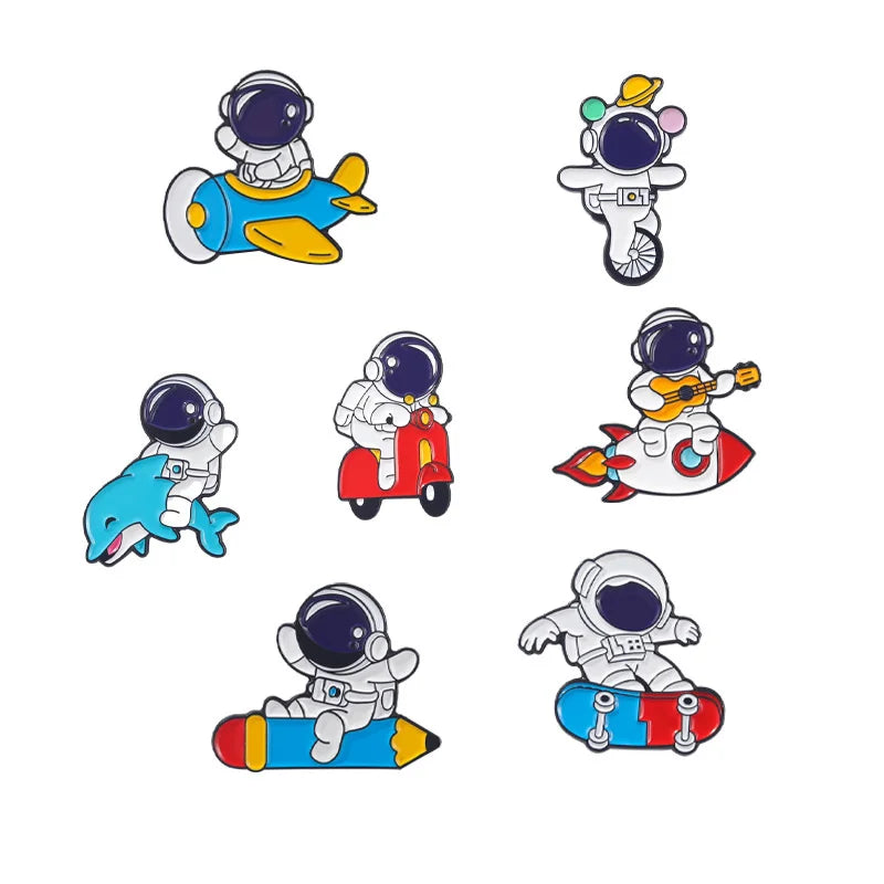 Space Astronaut Front Enamel Pin Inspirational Enamel Lapel Pin Cute Sports Alloy Brooch Emblem Ladies Garment Bag