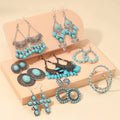 Retro Calaite Vacation Jewelry Women Western Bohemian Carved Pendant Earrings