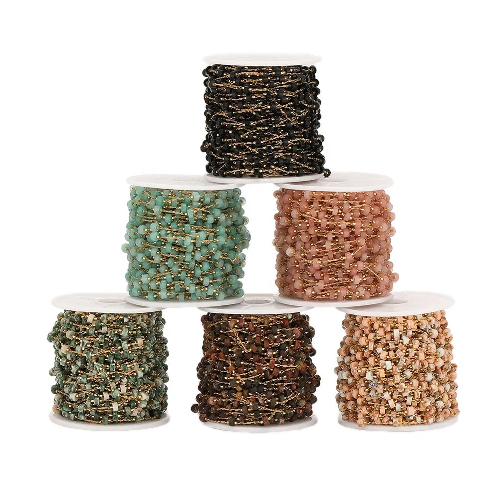 Stainless Steel 2*4mm Cylindrical Stone Handmade Multi-Color Chains for Necklace Bracelet Jewelry Making Accessories