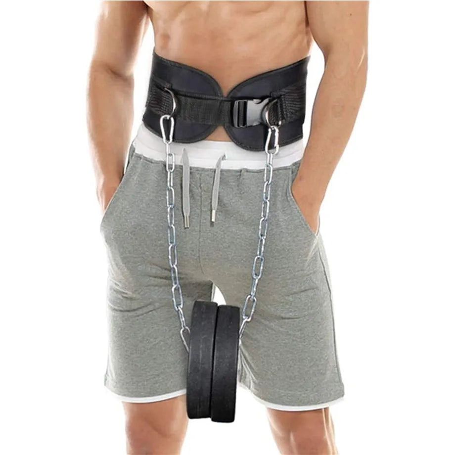 Double D- Ring Pull-Up Belt with Chain Home Gym Equipment Waist Trimmer Weighted Dip Belt and Back Support Strap