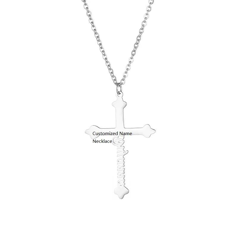Hot Sale 18K Gold Plating Stainless Steel Best Gifts Laser Cutting Custom Name Jesus Cross Necklace