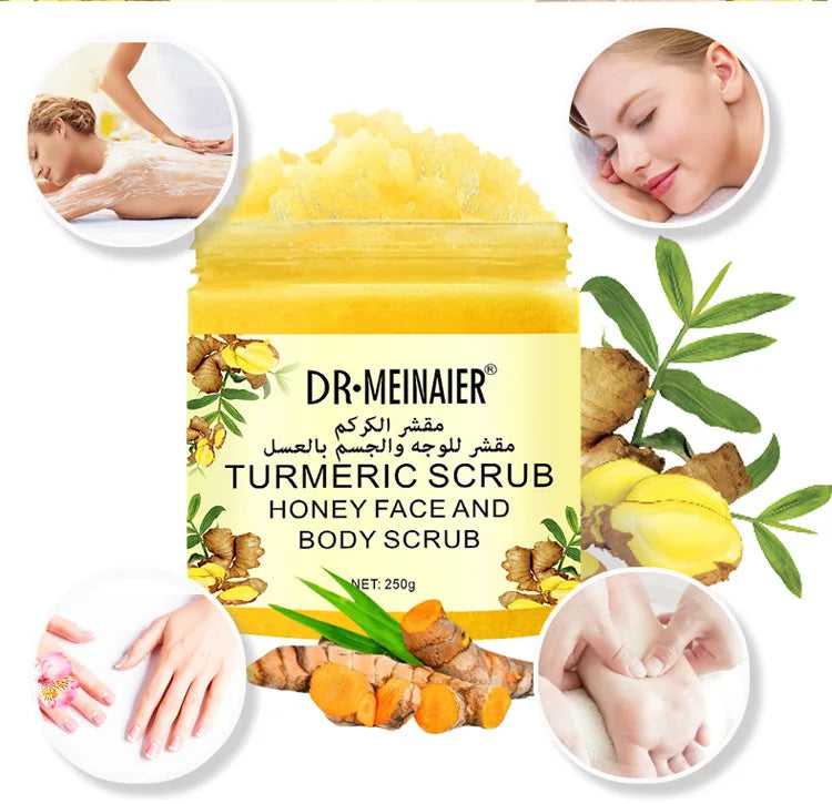 Private Label Tumeric Scrub  Salt Exfoliating Face Skin Brightening Smooth Pore Cleaning Turmeric Body Sugar Scrub