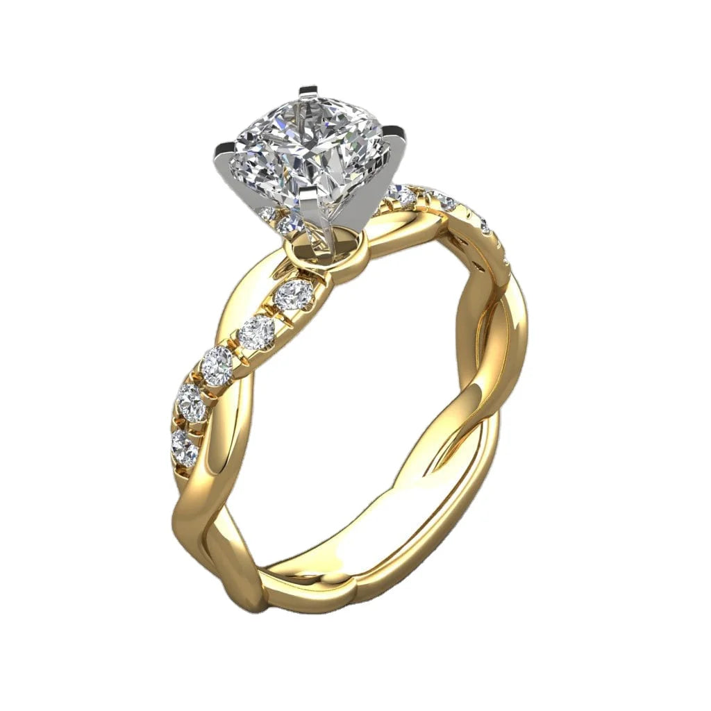 Luxury 18k Gold Plated Diamond Rings Engagement Jewelry Women Wedding Ring