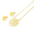 Vintage Style 18K Gold Plated Stainless Steel Tree of Life Necklace Earring Set for Wedding Engagement Anniversary Party Gift