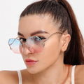 Luxury UV400 Gradient Rimless Diamond Cut Sunglasses for Women Female Fashion with White Red Green Pink PC Frame Options