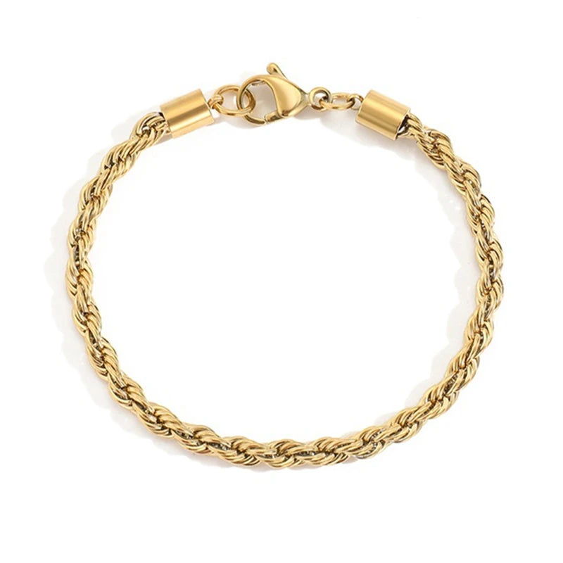 MICCI Wholesale Custom 18K Gold Plated Stainless Steel Jewelry 3MM 4MM Woven Twisted Rope Chain Bracelet Women