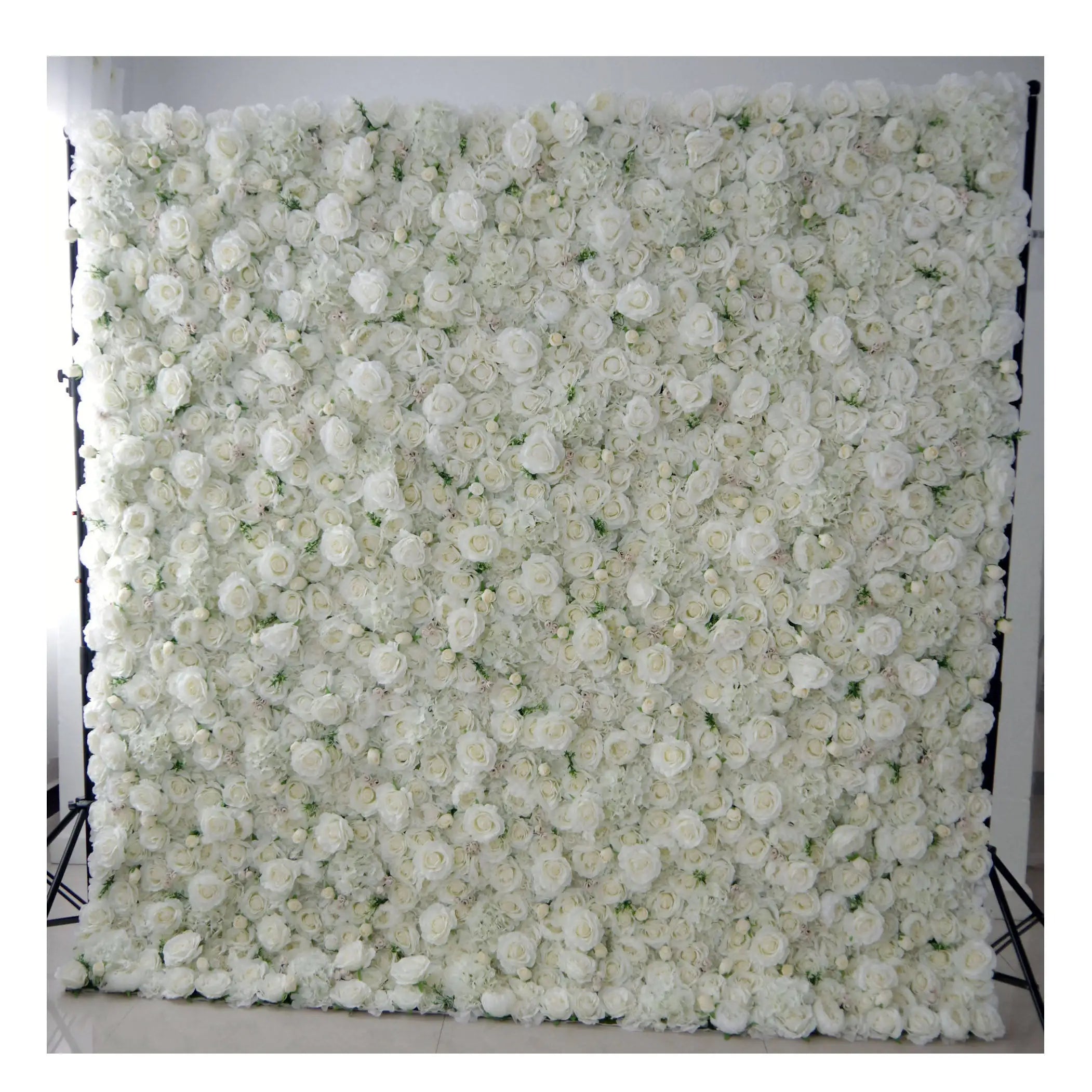 O-W001 Customized Wedding Decor 5D Roll up Cloth Flower Walls White Rose Wedding Artificial Silk Flower Wall Panel Backdrop