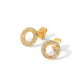 18K Gold Plated Stainless Steel Jewelry Charm Hollow White Circle Cubic Zirconia Stud Earrings