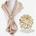 New Metal Rhinestone Scarf Buckle DIY Silk Scarf Crystal Flower Brooch T-shirt Decoration Pearl Buckle Ring Clip Jewelry Gift