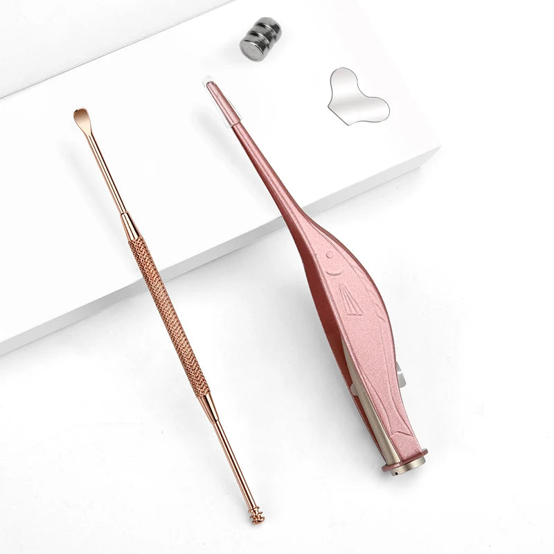Hot LED Lamp 2-piece Set of Necessary Cleaning Tools for Ear Wax and Nose and Stool - Ear Spoon for Infant and Adult Gift Set