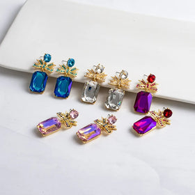 Minimalist Crystal Stud Earrings Round Rectangle Pendant Earrings Bowknot Rhinestone Earrings for Women