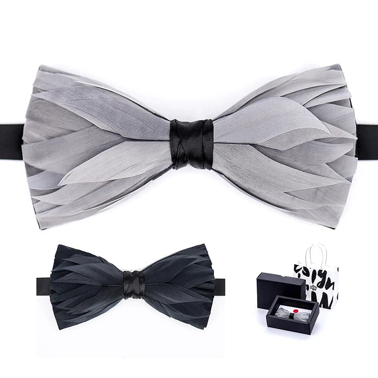 Custom Feather Bow Tie for Men's Handmade Bowtie With Gift Box