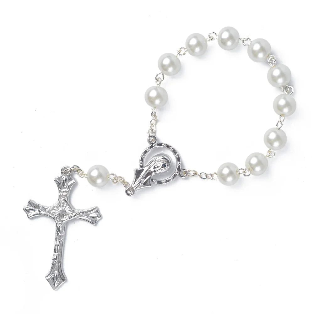 8mm White Glass Pearl Beads HOLY CUP BAPTISM Decade Rosary