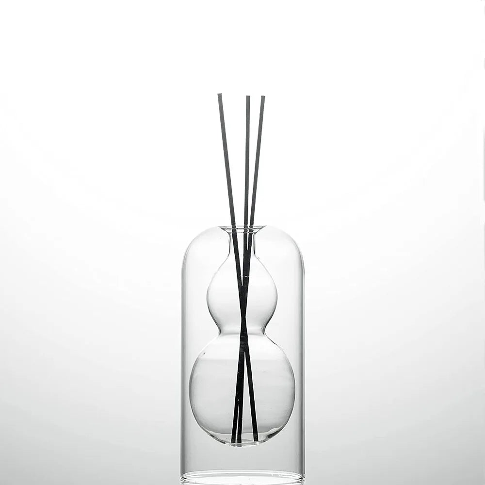 Blown Double Layer Clear Borosilicate Glass Fragrance Reed Diffuser Bottle 100ml 280ml  with Black Reed Sticks Aromatherapy
