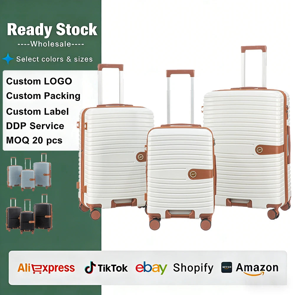 Ready Stock ABS Lightweight Expandable Travel Suitcase 3-Piece Luggage Sets with Large Capacity OEM Available