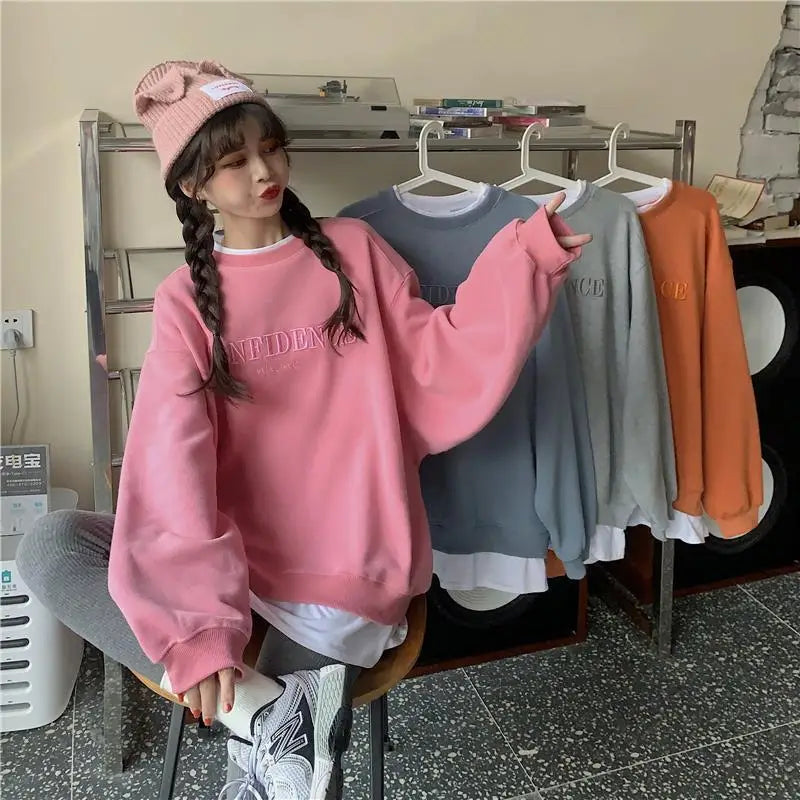 Loose and Lazy Design Two-piece Letter Embroidery Thick Long-sleeved Sweater Custom Hoodies Embroidered