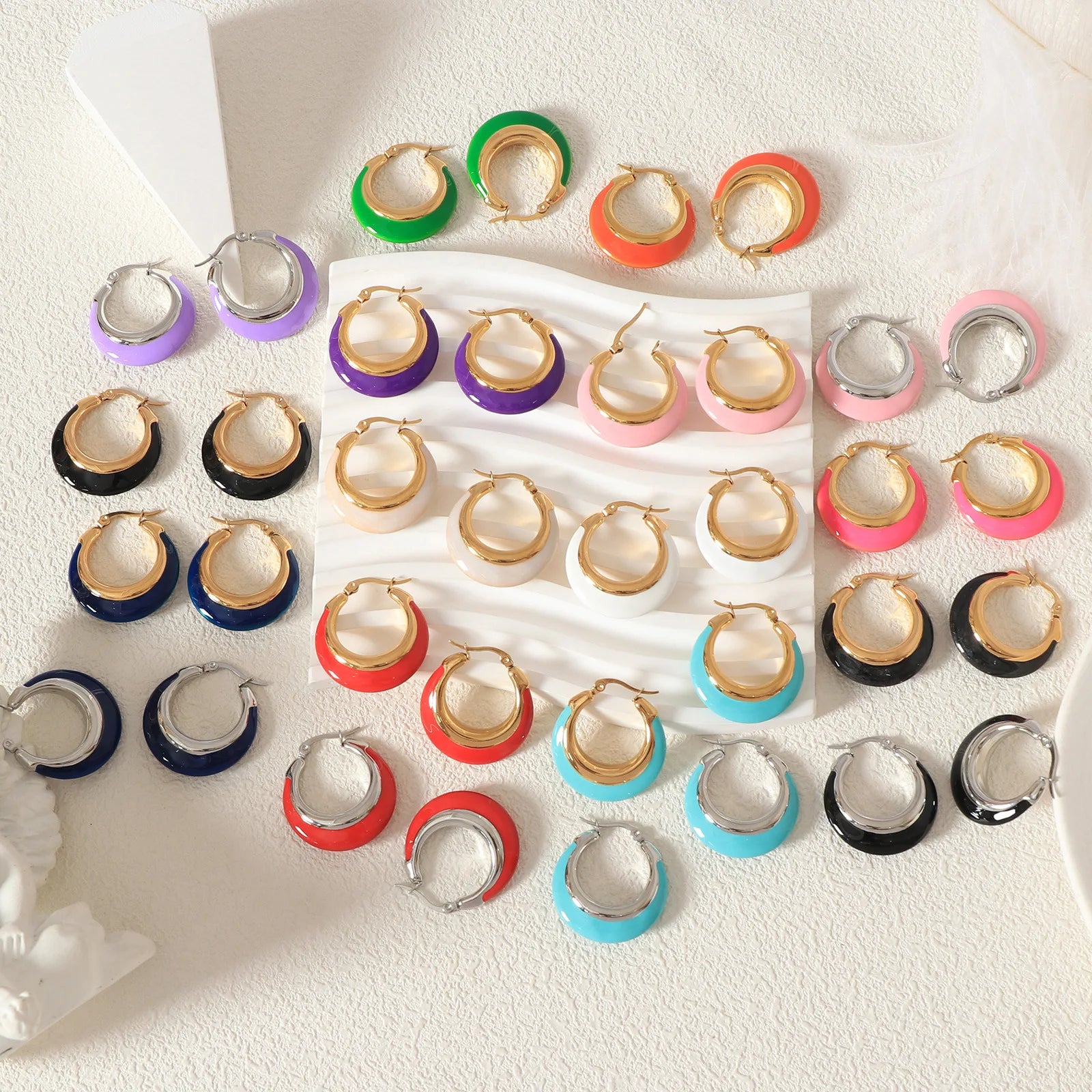 Stainless Steel 18K Gold Plated Leverback Huggie Earrings Multicolor Neon Enamel Colorful Hoop Summer Earrings Jewelry