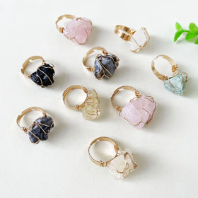 Adjustable Natural Amethyst Wire Wrap Irregular Raw Stones Crystal Rings
