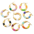 Tarnish Free Real 18K Gold Plated Stainless Steel Round Summer Color Enamel Hoop Earrings