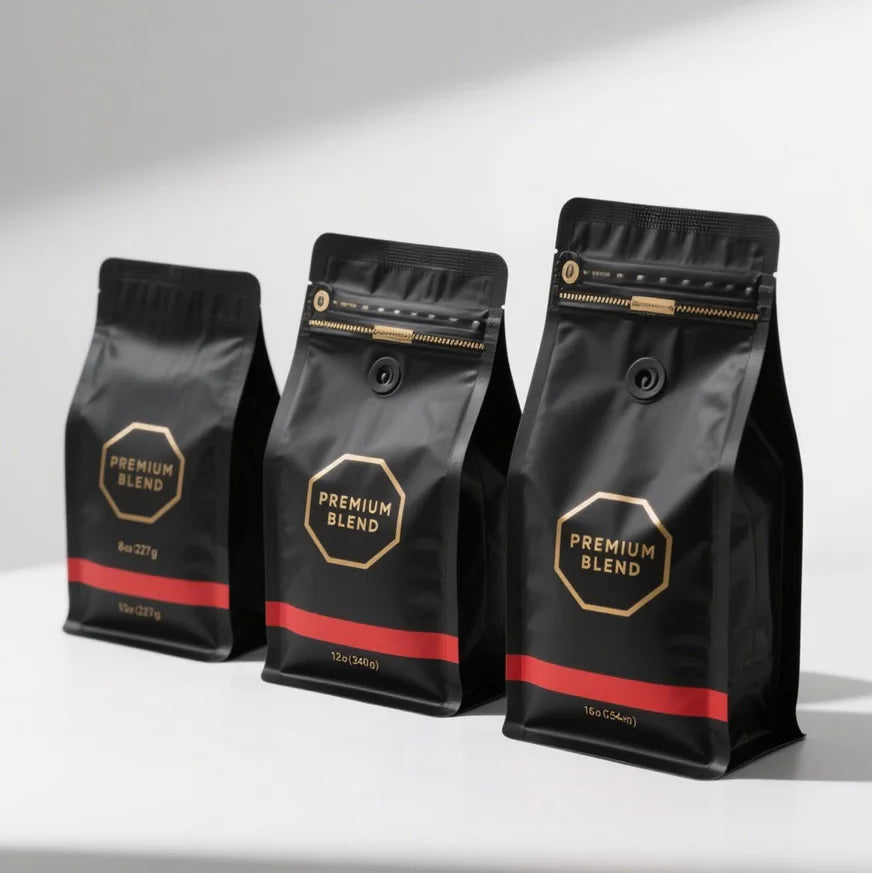 Custom Design Aluminum Foil Matt Black Coffee Beans Packaging Coffee Bags With Degassing Valve