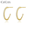 CZCITY Hot Unique Gold Hoop Huggie Earrings Women Real Gold Plated 925 Sterling Silver Hoop Earrings