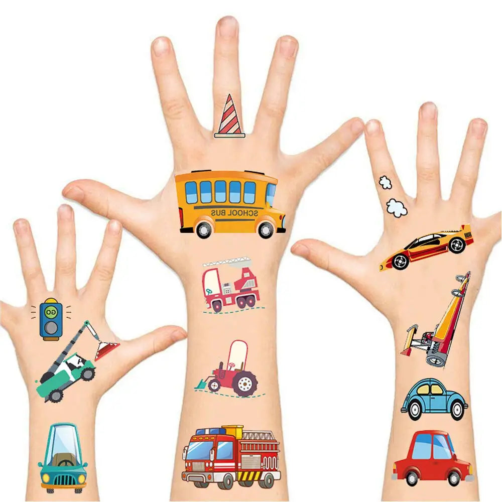 Temporary Tattoo for Kids Car Tattoo Stickers Non-toxic Cartoon Theme Body Tattoos for Children Boys Girls Birthday Party