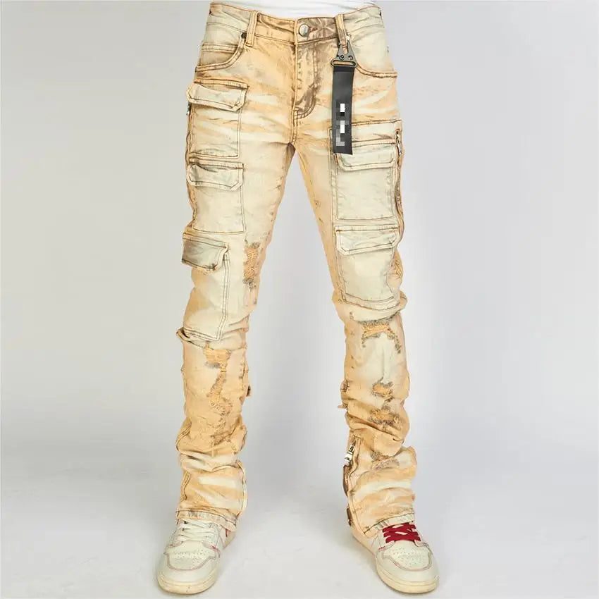 New Fashion Cargo Jeans Patchwork Custom Boys Kids Stacked Jeans Men Flared Pants Wide-leg Men's Jeans Trousers Pants