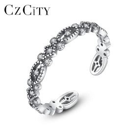 CZCITY Woman Silver 925 Sterling Jewelry Hand Finger Stone Design Wedding Black Vintage Punk Ring
