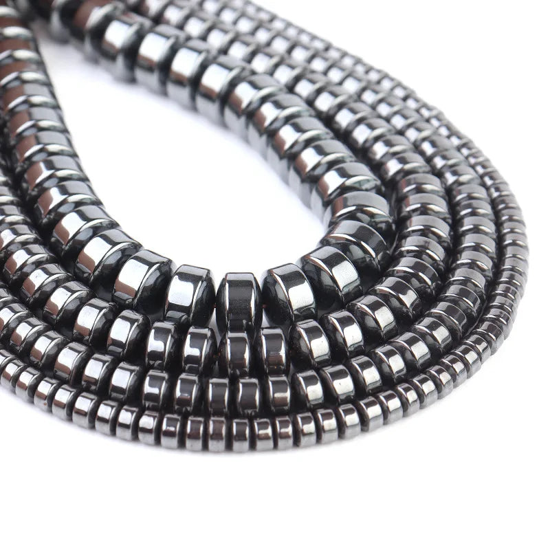 4 6 8 10mm Genuine Black Hematite Non-Magnetic Gemstone Loose Beads Rondelle Beads for Jewelry Making Strand 15 Inches