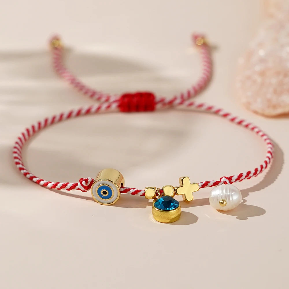 Go2boho Square Bead Round Cylinder Evil Eyes Freshwater Pearl Bracelet Women Cross Martis Series 2024 New Greek March Bracelet