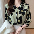 Ladies Chiffon Summer Wide Sleeve Turn-down Collar Eco-Friendly Long Loose Muslim Blouse